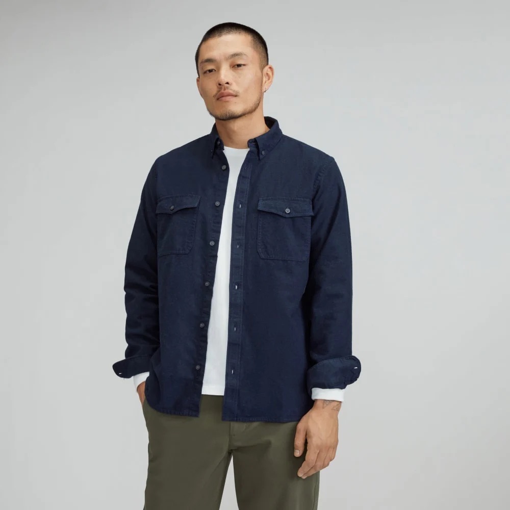 Everlane Men’s Navy Blue Long Sleeve Button Down Flannel Cotton